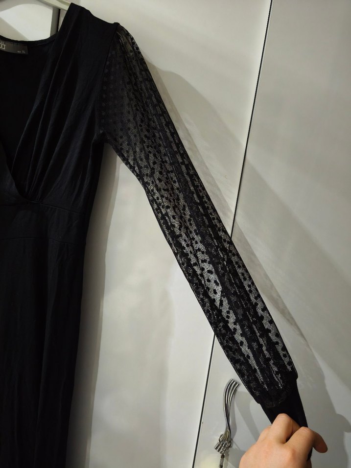 Siyah Uzun Kollu V Yaka Kadın Tulum - Görsel 3