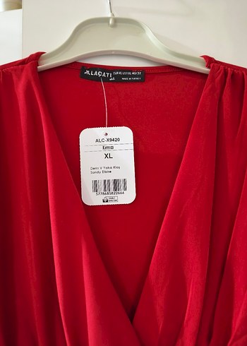 Kırmızı Drapeli V Yaka Uzun Kollu Mini Elbise - Görsel 3