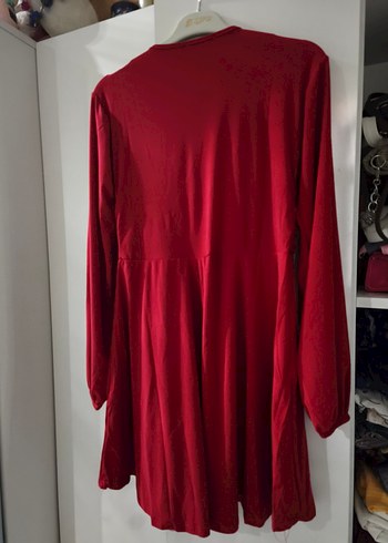 Kırmızı Drapeli V Yaka Uzun Kollu Mini Elbise - Görsel 4