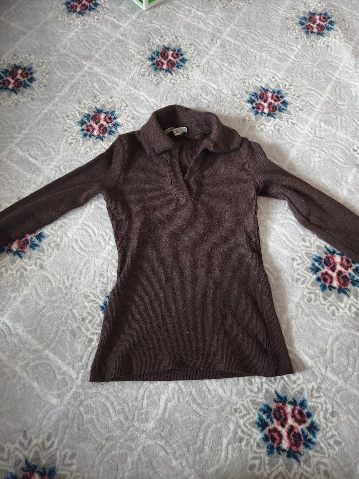 Kahverengi Yünlü Kadın Triko Kazak - Görsel 2