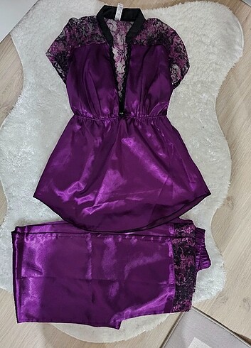 m Beden mor Renk Miorre saten pijama takımı