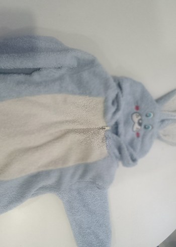 Mavi Peluş Bebek Tulumu Kapüşonlu - Görsel 2