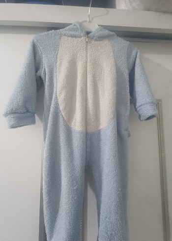 Mavi Peluş Bebek Tulumu Kapüşonlu - Görsel 3