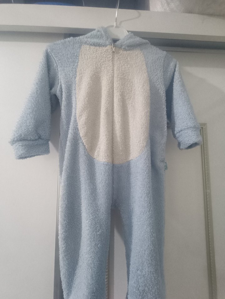 Mavi Peluş Bebek Tulumu Kapüşonlu - Görsel 3