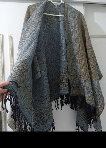 Bohem Tarzı Kahverengi Gri Yün Kadın Pelerin - Görsel 2