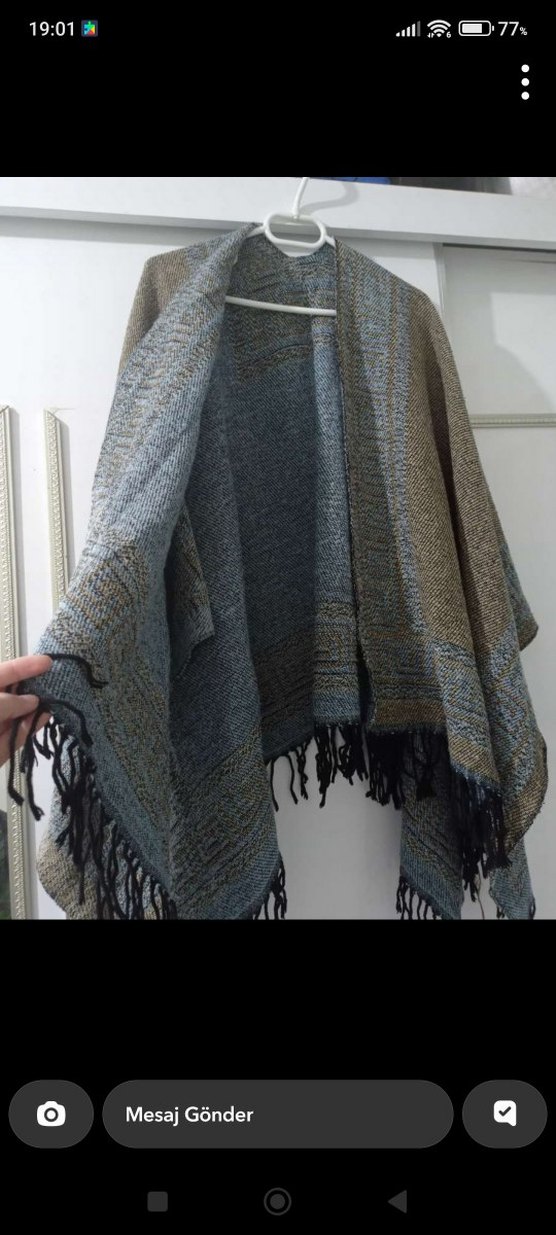 Bohem Tarzı Kahverengi Gri Yün Kadın Pelerin - Görsel 2