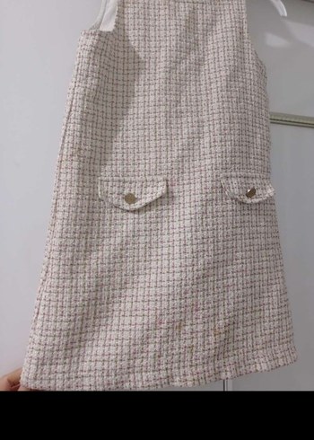 Kızlar için düğmeli kolsuz bej elbise - Görsel 2