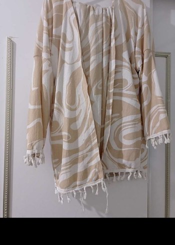 Bej Desenli Uzun Kollu Bohem Kimono - Görsel 2