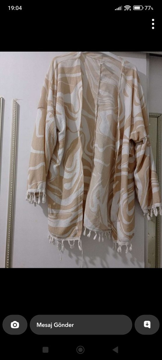 Bej Desenli Uzun Kollu Bohem Kimono - Görsel 4