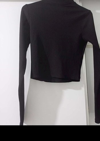 Siyah Yüksek Yaka Triko Kadın crop Kazak - Görsel 2