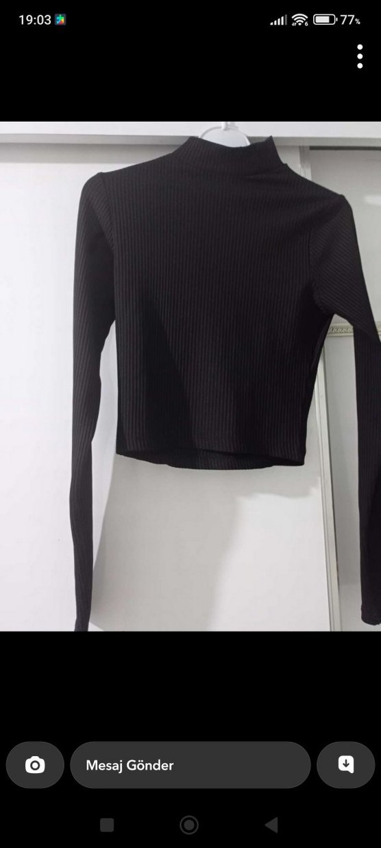 Siyah Yüksek Yaka Triko Kadın crop Kazak - Görsel 2