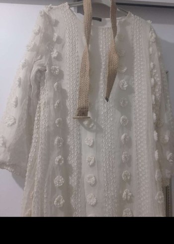 Uzun krem tül Pamuk Elbise - Görsel 5