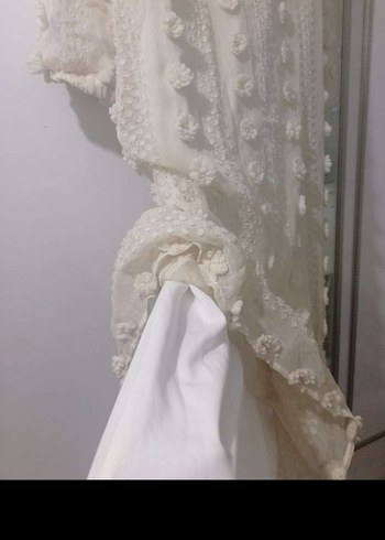 Uzun krem tül Pamuk Elbise - Görsel 4