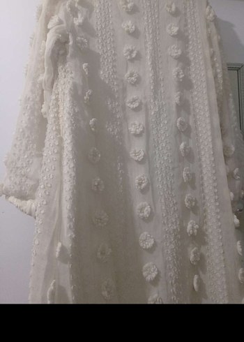 Uzun krem tül Pamuk Elbise - Görsel 3