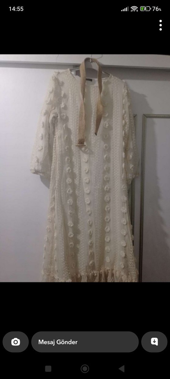 Uzun krem tül Pamuk Elbise - Görsel 2