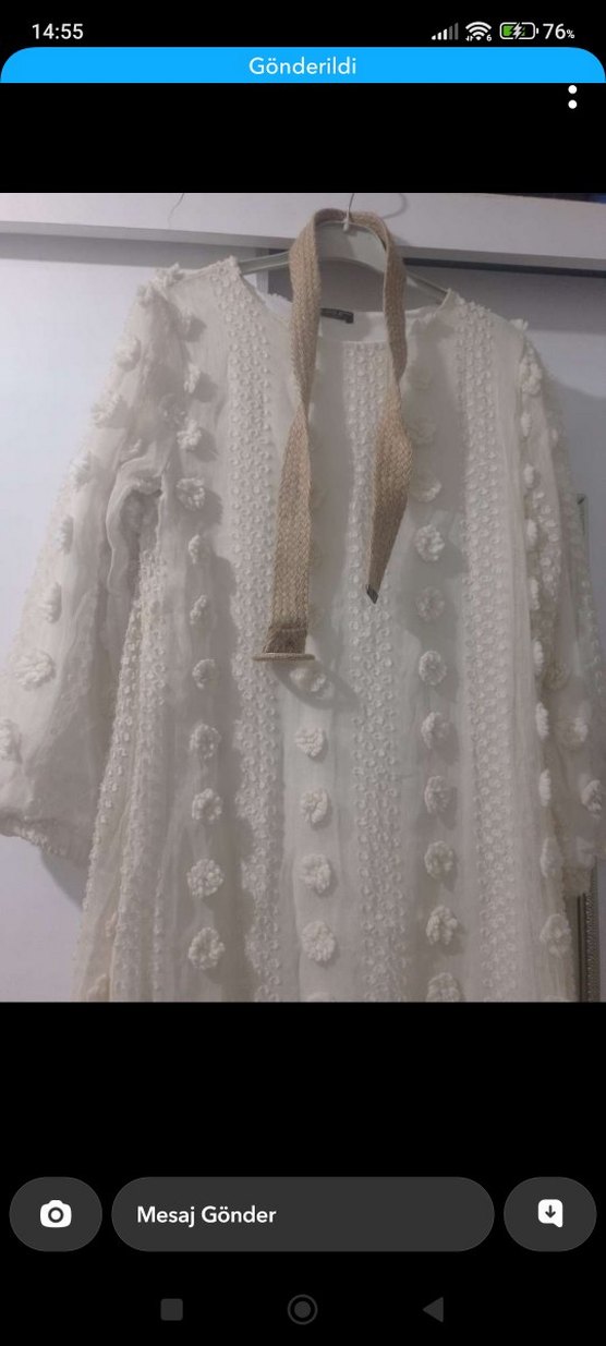 Uzun krem tül Pamuk Elbise - Görsel 5