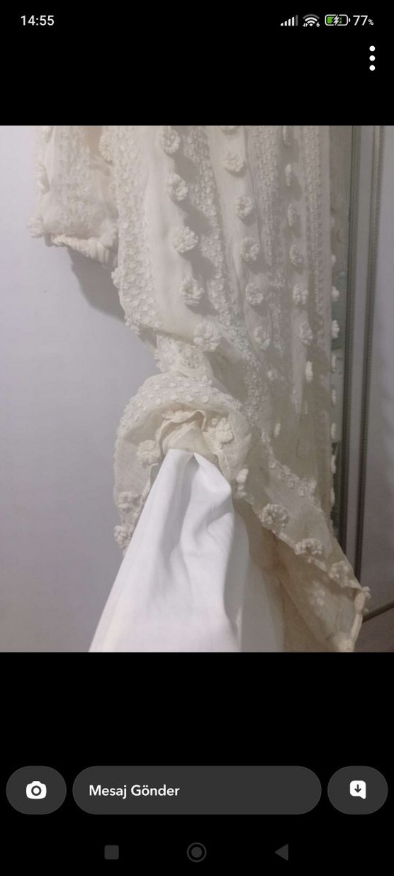 Uzun krem tül Pamuk Elbise - Görsel 4