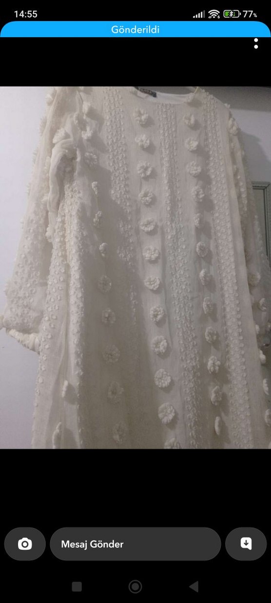 Uzun krem tül Pamuk Elbise - Görsel 3