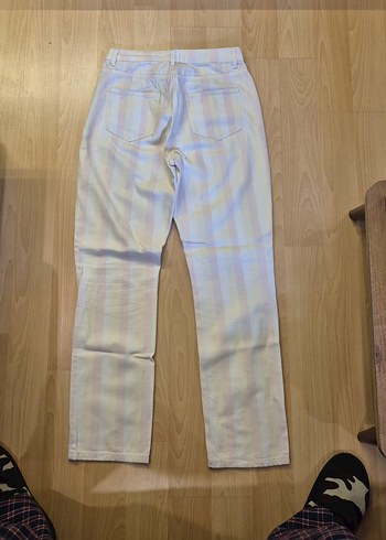 Kadın pembe Beyaz çizgili Denim Pantolon