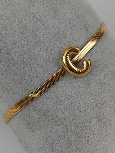 İtalyan Ezme C Harfli Gold Çelik Bileklik