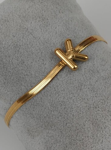 İtalyan Ezme K Harfli Gold Çelik Bileklik