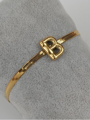 İtalyan Ezme B Harfli Gold Çelik Bileklik