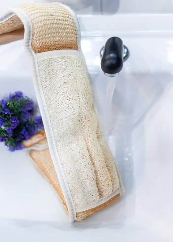 Volkanik Ponza taşı ve kabak lifi sırt keses, Ham ipek kese set. - Görsel 3