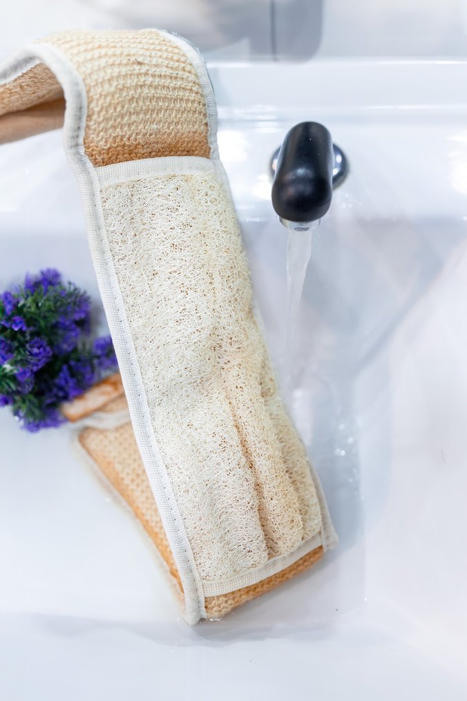 Volkanik Ponza taşı ve kabak lifi sırt keses, Ham ipek kese set. - Görsel 3