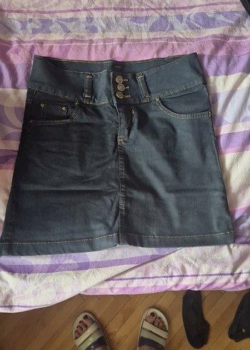 Koton Kadın Lacivert Düğmeli Denim kot etek