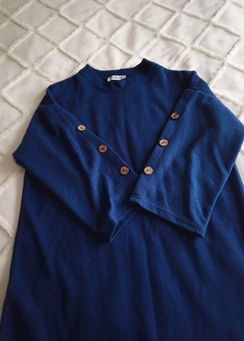 Düğmeli Mavi Kadın Sweatshirt - Görsel 2