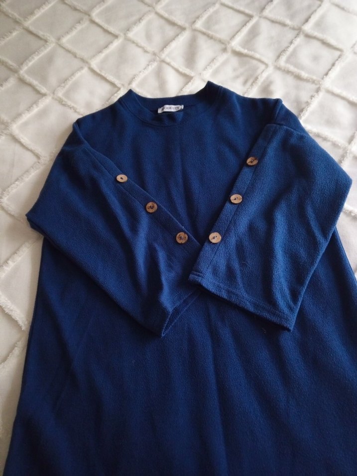 Düğmeli Mavi Kadın Sweatshirt - Görsel 2