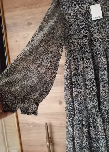 Gri Bohem Yılan Desenli Uzun Kollu Elbise - Görsel 3