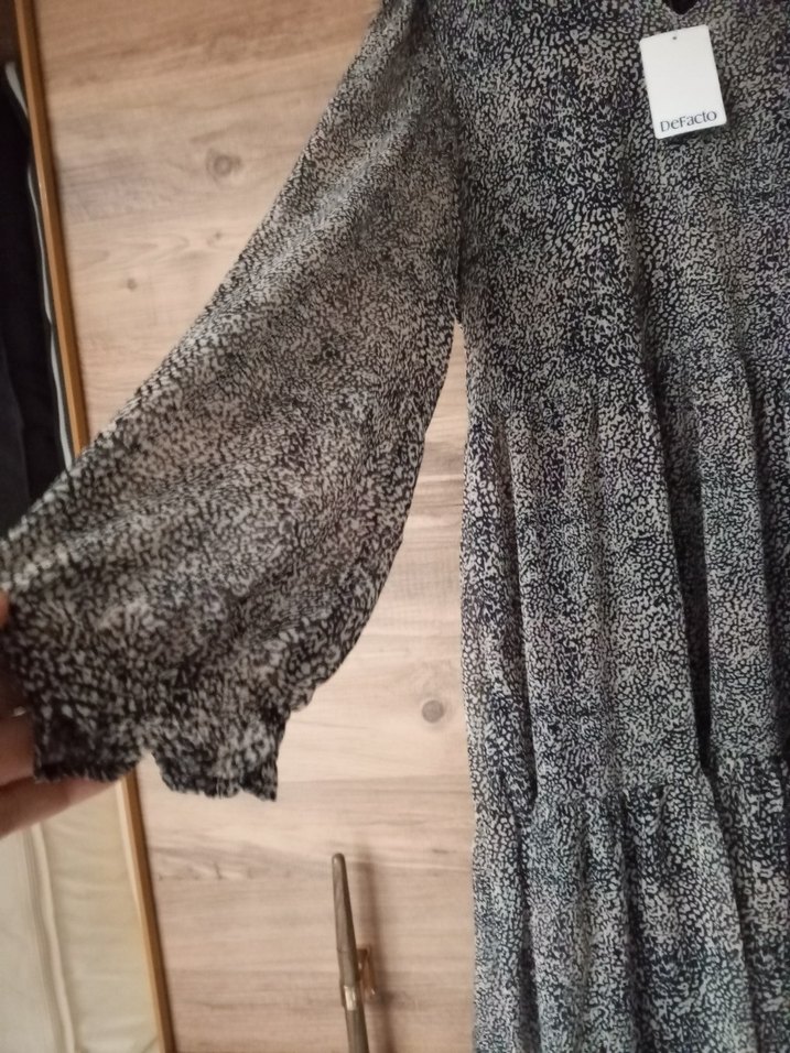 Gri Bohem Yılan Desenli Uzun Kollu Elbise - Görsel 3