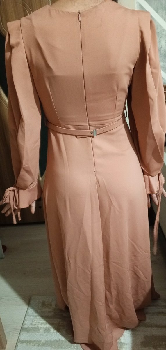 j Uzun Kollu Drapeli Kadın Elbise - Görsel 2