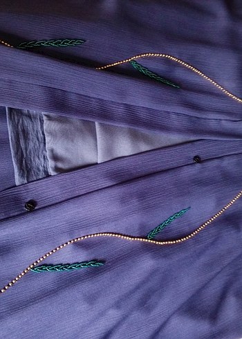 Mavi Nakışlı boncuk işlemeli abaya - Görsel 3