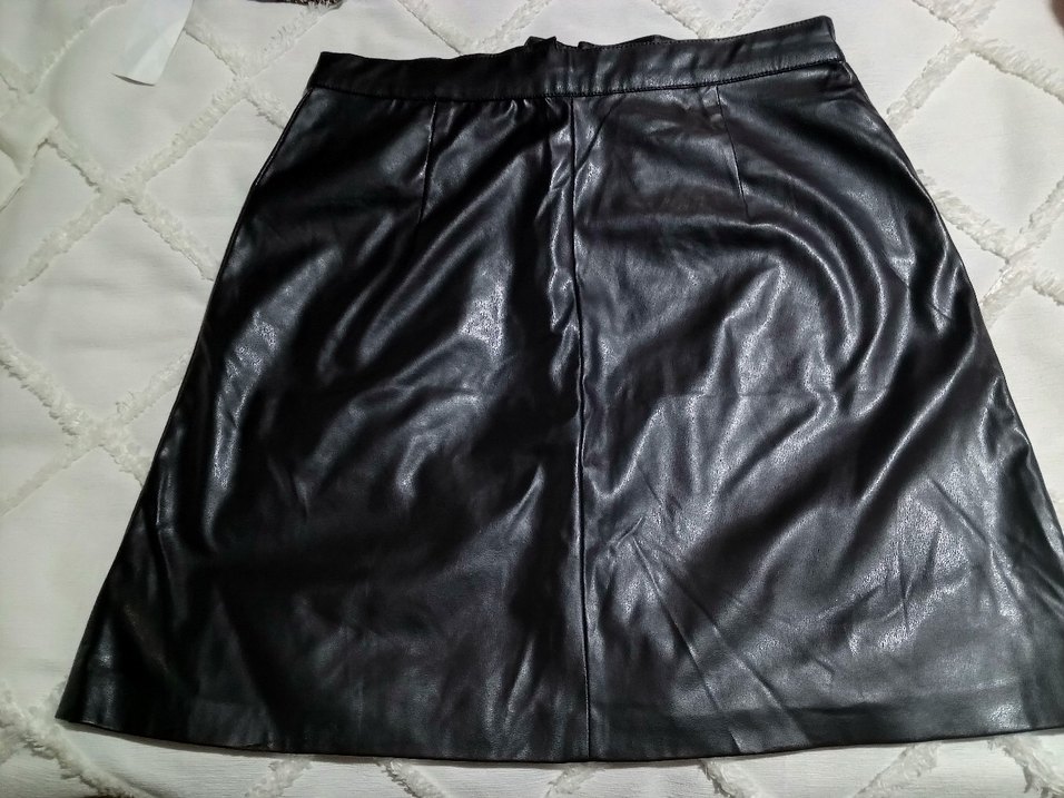 Fermuarlı Siyah Deri Mini Etek - Görsel 3