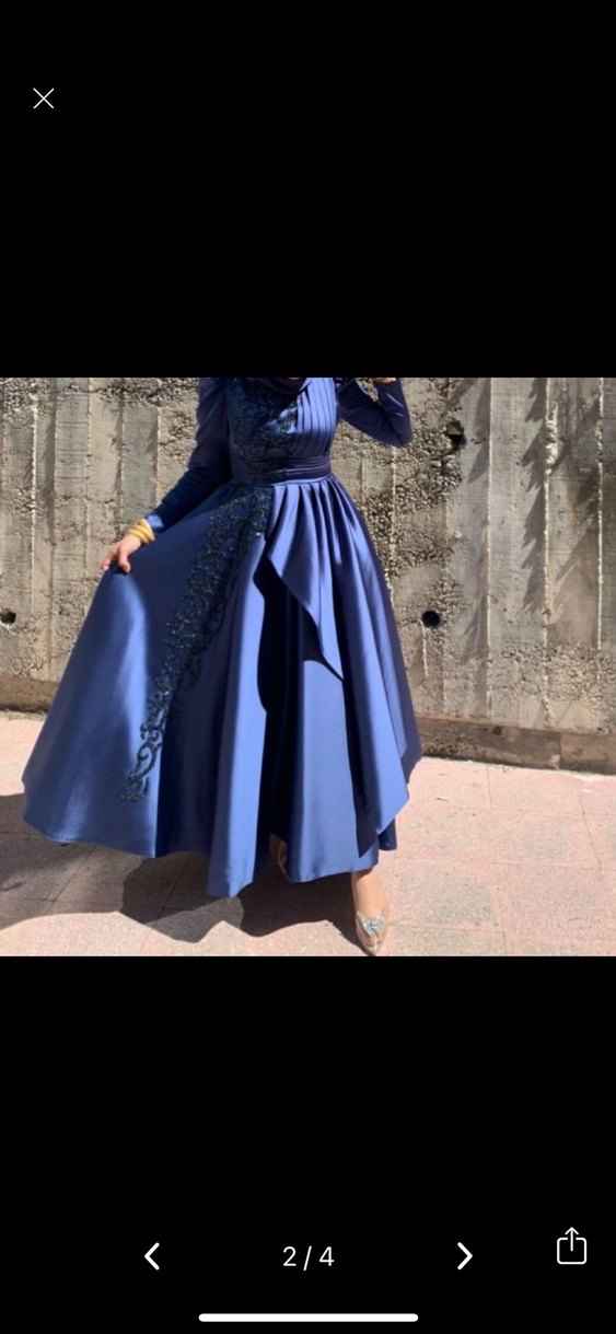 Mavi Uzun Drapeli Kadın Abiye Elbise kendin den tarlatanlı - Görsel 3