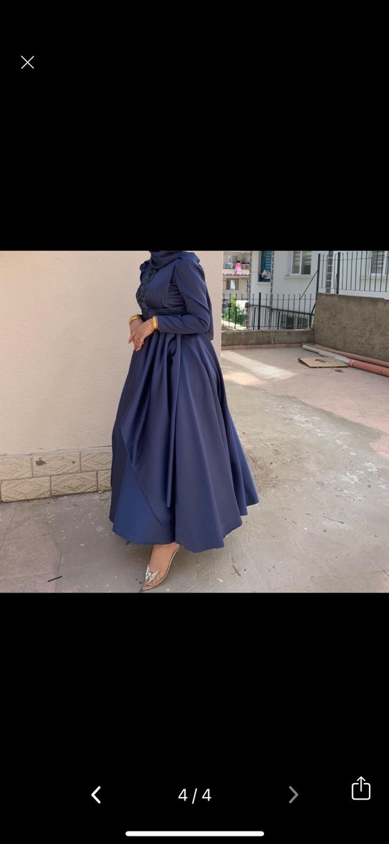 Mavi Uzun Drapeli Kadın Abiye Elbise kendin den tarlatanlı - Görsel 4