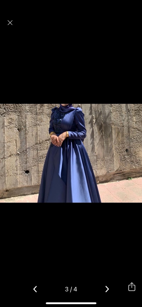 Mavi Uzun Drapeli Kadın Abiye Elbise kendin den tarlatanlı - Görsel 2