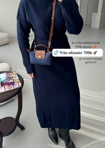 Lacivert Örgü Kadın Uzun Elbise - Görsel 2