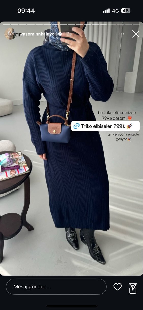 Lacivert Örgü Kadın Uzun Elbise - Görsel 2