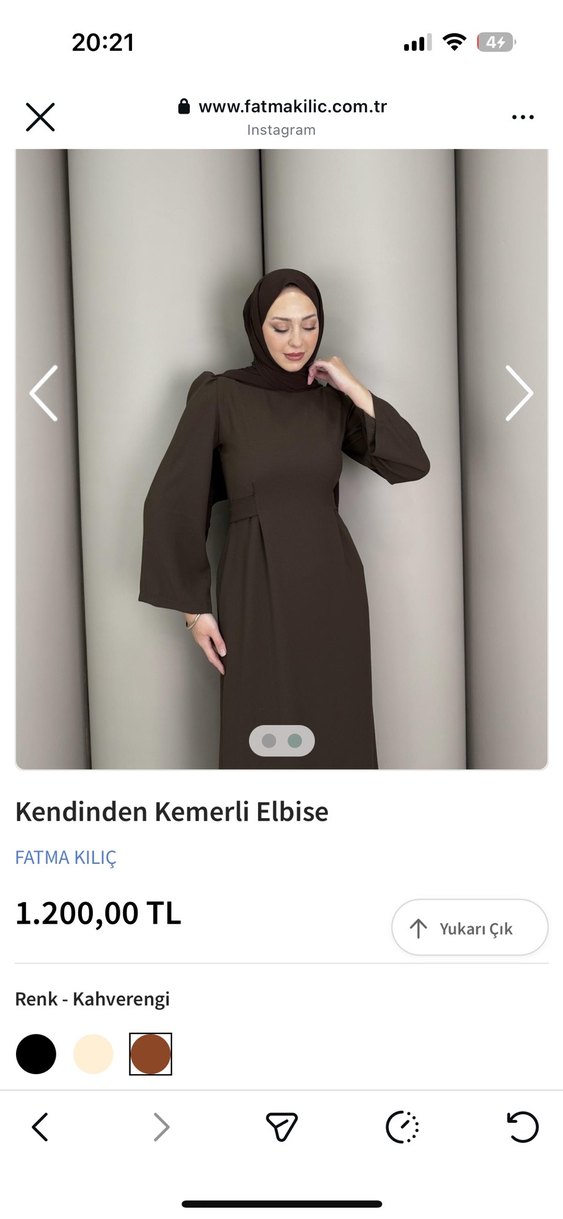 Uzun Kollu Koyu Kahverengi  Elbise - Görsel 3