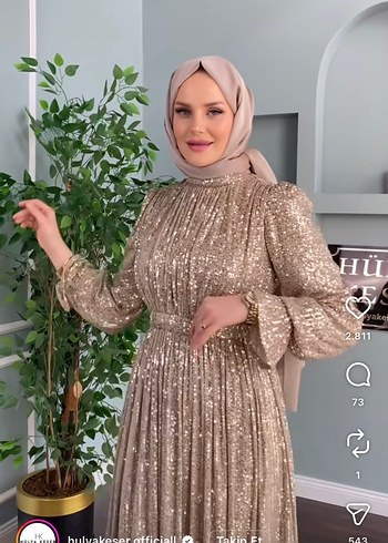 Bej Parlak Uzun Kollu Bohem Abiye Elbise - Görsel 3