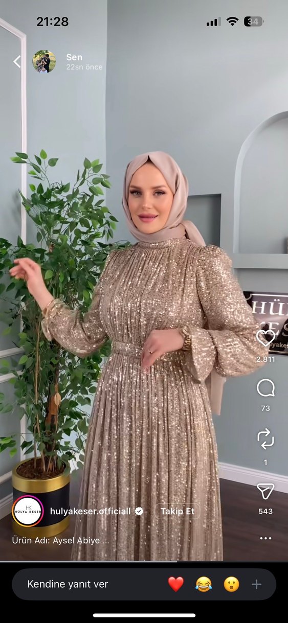 Bej Parlak Uzun Kollu Bohem Abiye Elbise - Görsel 3