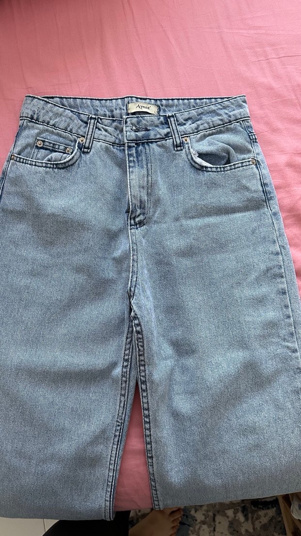 Mavi Bol Kesim Midi Denim Kadın Pantolon - Görsel 2