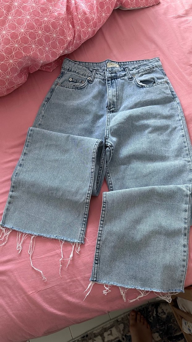 Mavi Bol Kesim Midi Denim Kadın Pantolon - Görsel 3