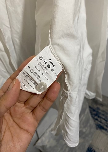 l Beden Kadın Beyaz Keten Uzun Kollu Gömlek