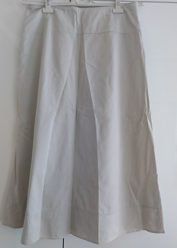 Krem rengi Pilili Midi Kadın Keten Etek - Görsel 2