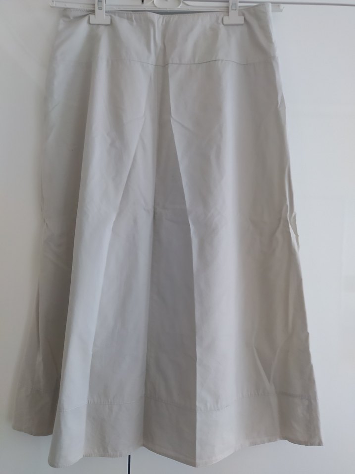 Krem rengi Pilili Midi Kadın Keten Etek - Görsel 2