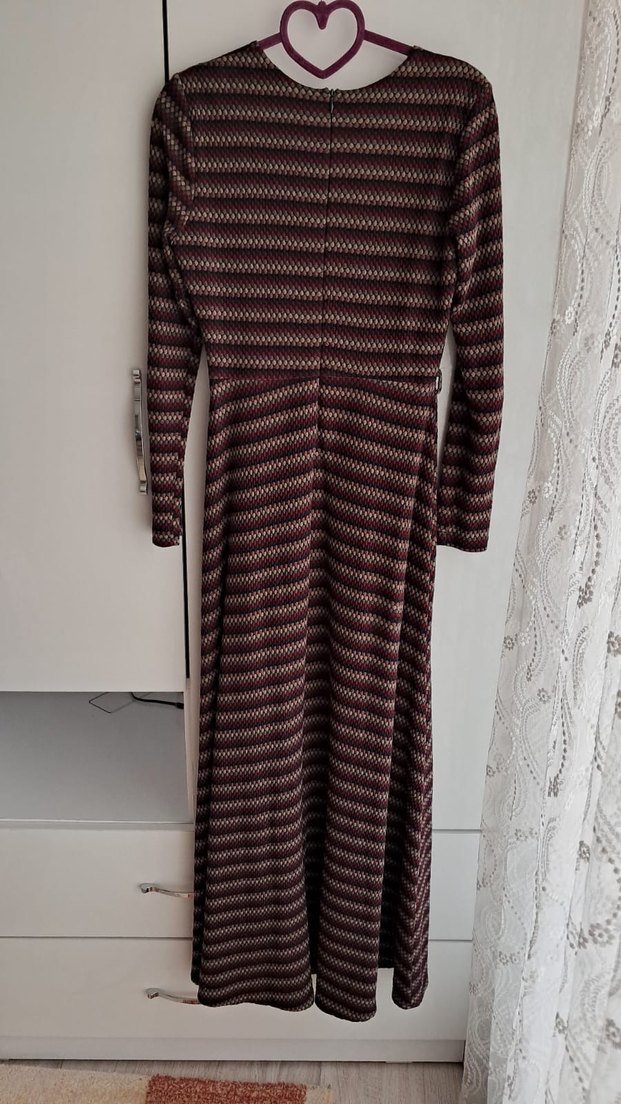 Bordo Uzun Kollu Uzun Elbise - Görsel 2